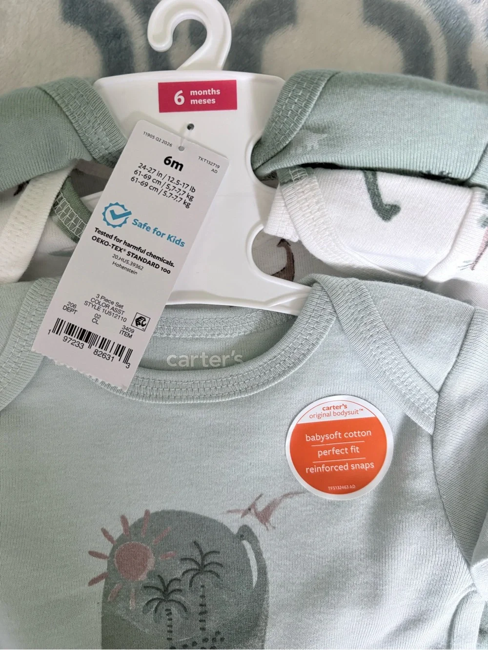 NWT 5 piece Carter's Mint Green Dinosaur Bodysuit & Pants Set Size 6 months